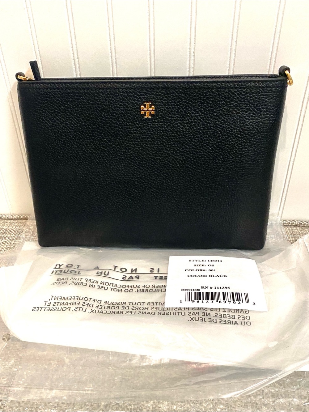 Tory Burch Black Blake Swingpack Pebbled Leather Crossbody Bag Messenger NWT